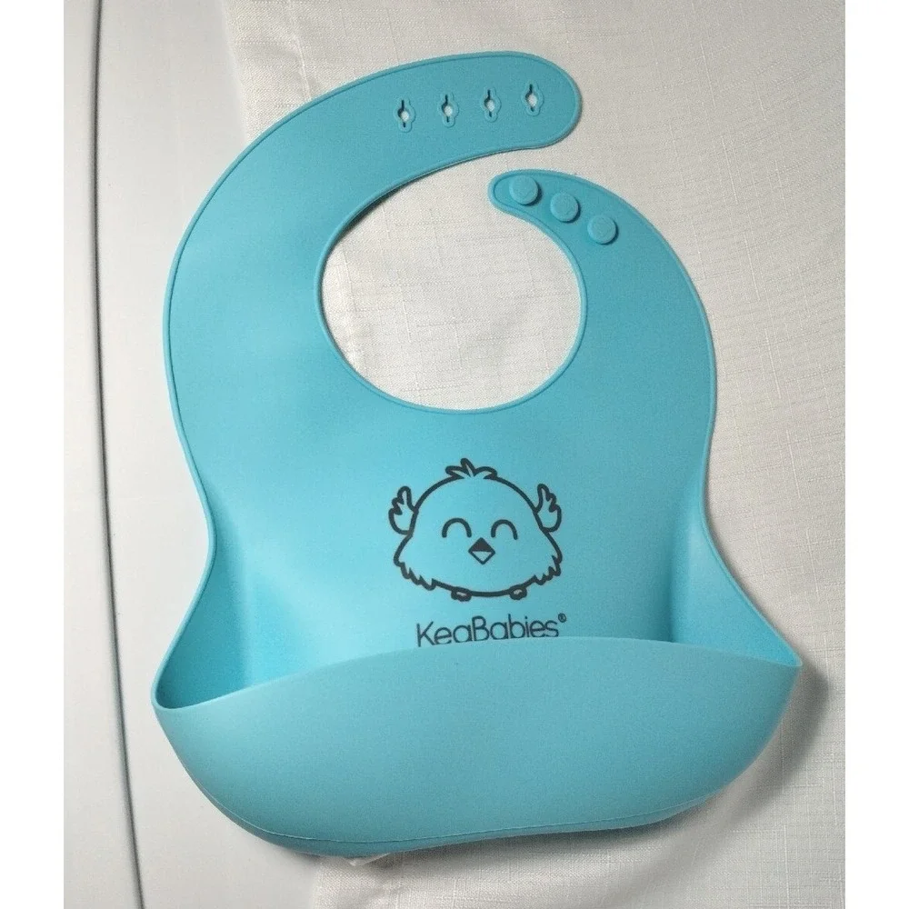 Silicone Bibs By KeaBabies! Lot Of 3 Adjustable Bibs In Blue, Teal & Green. EUC